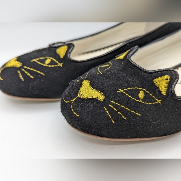 Charlotte Olympia 35 kitty black velvet and gold embroidery loafers - Picture 2 of 10